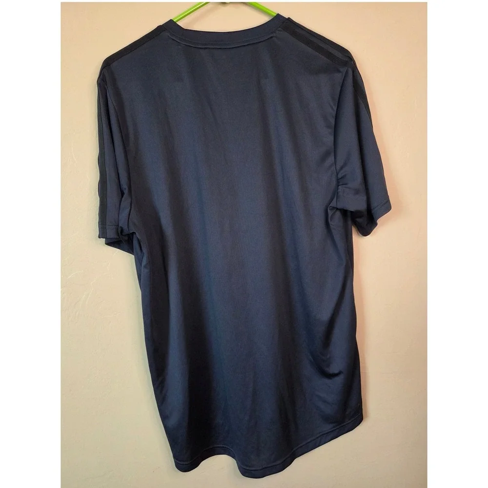 Adidas Aeroready Mens Large Navy Blue 3-Stripe Performance T-Shirt JW6140
